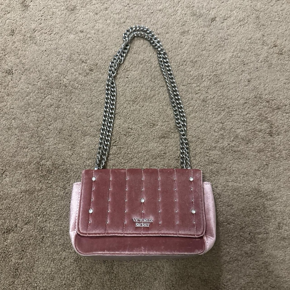 Victoria's Secret Pink Velvet Quilted Chain Shoulder Bag